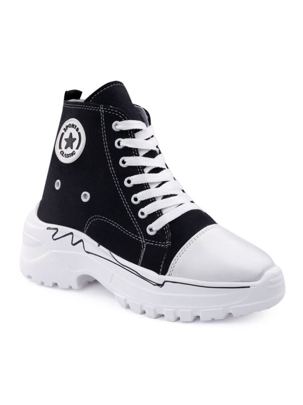 BOOTCO Women Shoes for Girls High Ankle Canvas Boots for Ladies Heel Sneakers