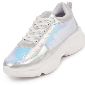 FAUSTO Women’s Stylish Lace Up Embellished Sneakers FAUSTO Women’s Stylish Lace Up Embellished Sneakers