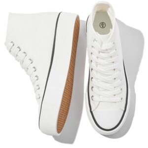 FRACORA Womens High Top Canvas Shoes White Black Platform Sneakers Lace Up Shoes for Women