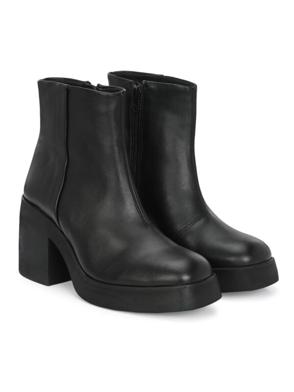 Delize Black Women Vegan Leather Heeled Boots with Platform Outsole 65160