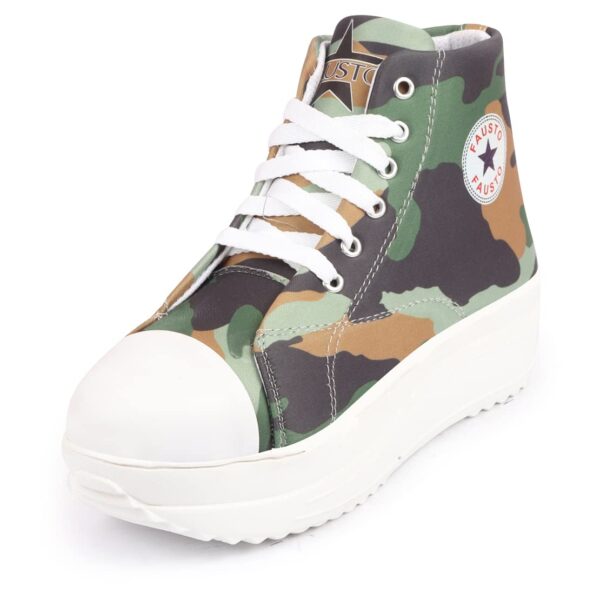 FAUSTO Women High Ankle Top Wedge Heels Camouflage Print Canvas Lace-Up Sneakers Shoes